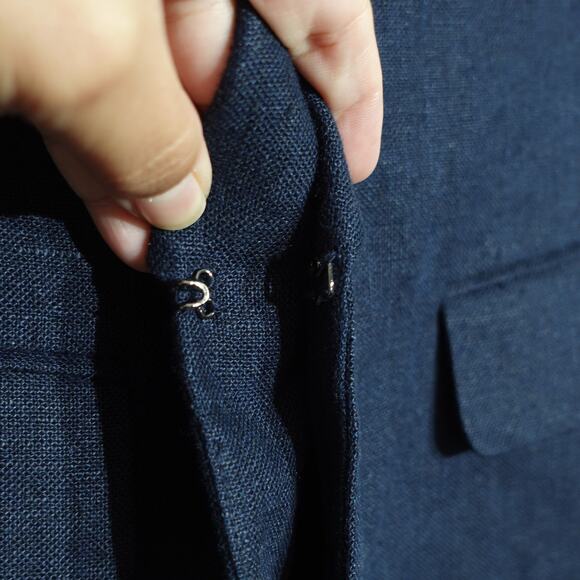 Tahari Womens 100% Linen Shawl Lapel Blazer Jacket Ruched Sleeve Navy Size 4P - Picture 5 of 9